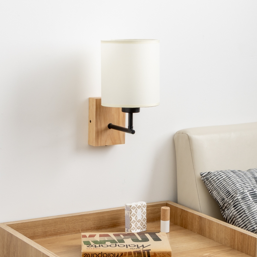 Brilagi - Nástěnná lampa NUBILA WOOD 1xE27/25W/230V dub/černá/krémová