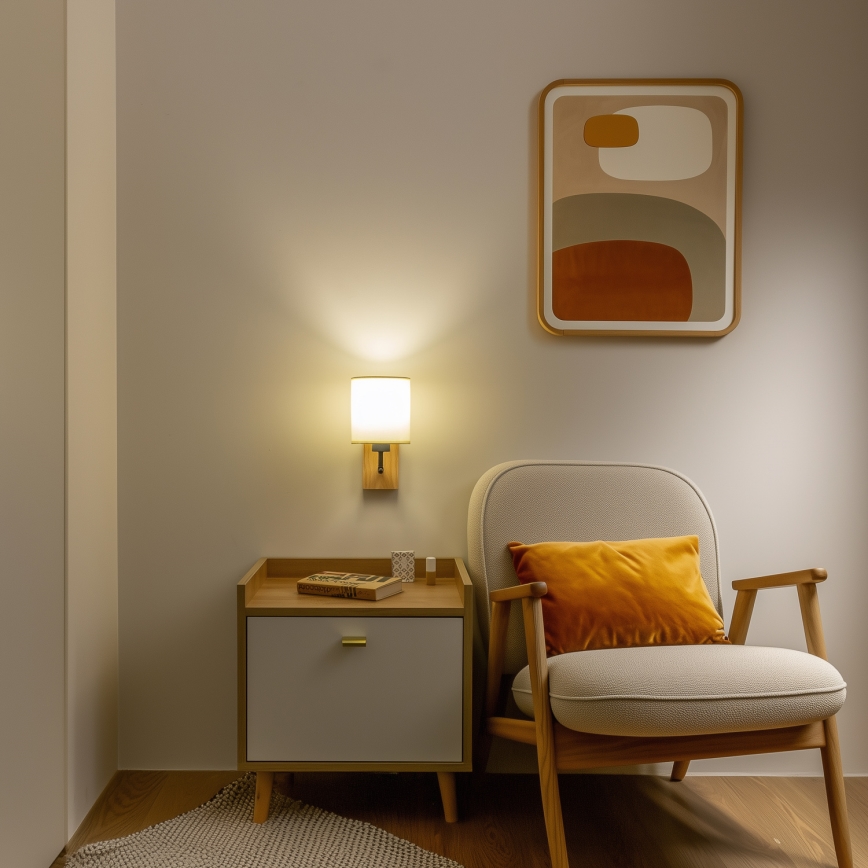 Brilagi - Nástěnná lampa NUBILA WOOD 1xE27/25W/230V dub/černá/krémová
