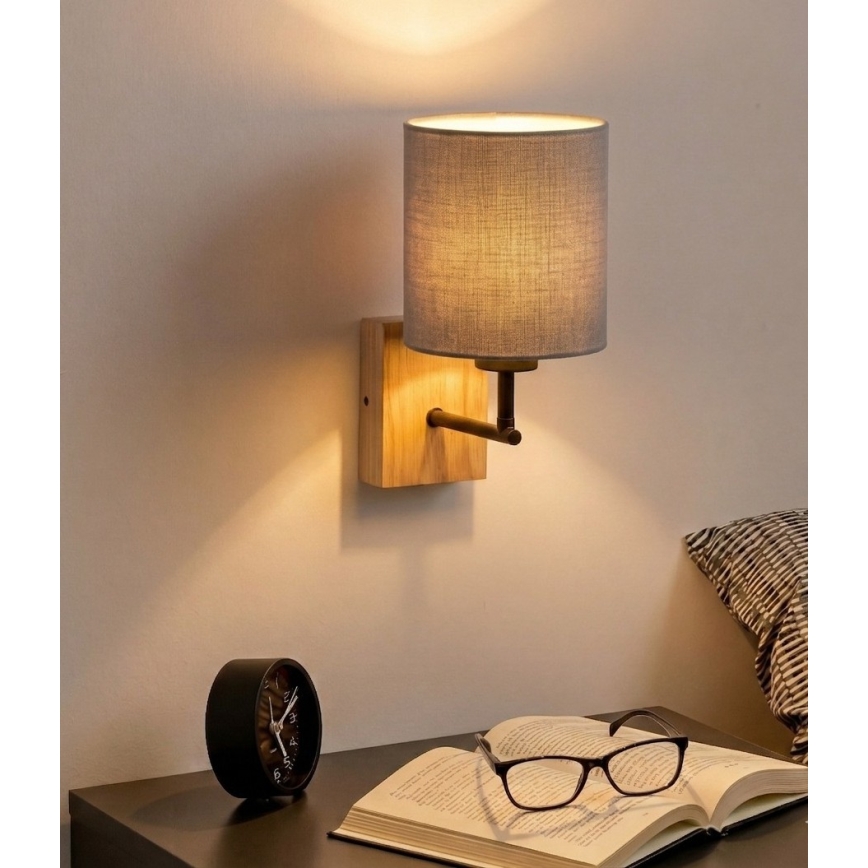 Brilagi - Nástěnná lampa NUBILA WOOD 1xE27/25W/230V dub/černá/světle šedá