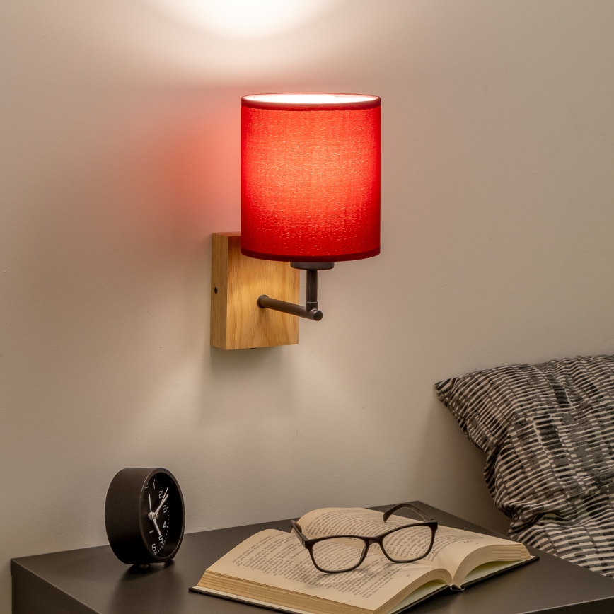 Brilagi - Nástěnná lampa NUBILA WOOD 1xE27/25W/230V dub/pompejská červená