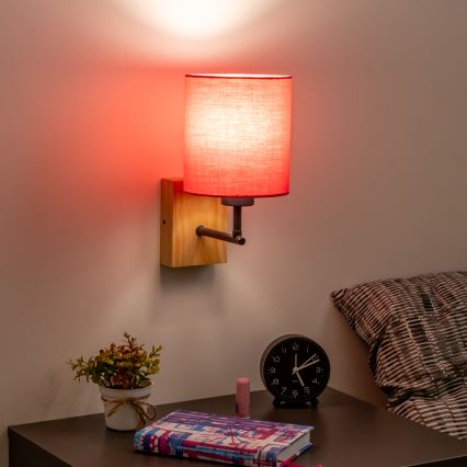Brilagi - Nástěnná lampa NUBILA WOOD 1xE27/25W/230V dub/růžová