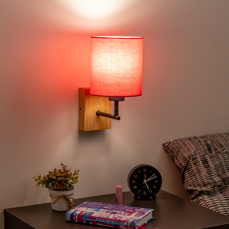 Brilagi - Nástěnná lampa NUBILA WOOD 1xE27/25W/230V dub/růžová