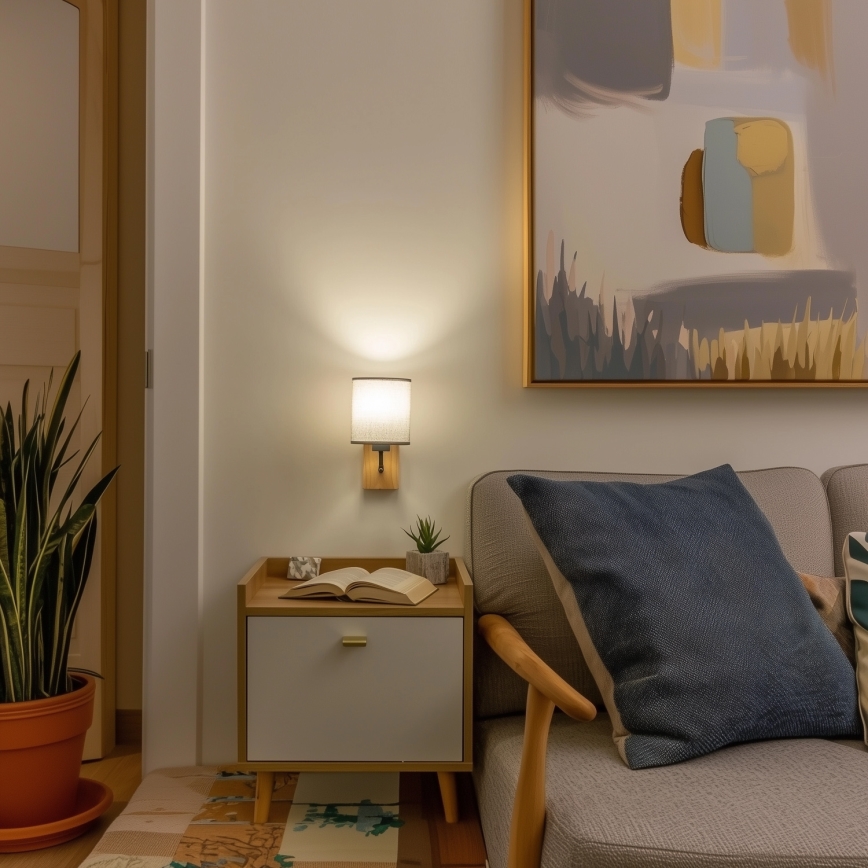 Brilagi - Nástěnná lampa NUBILA WOOD 1xE27/25W/230V dub/šedá