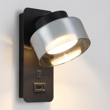 Brilagi - Nástěnná lampa s USB portem AURA LUX 1xGX53/30W/230V černá/kouřová