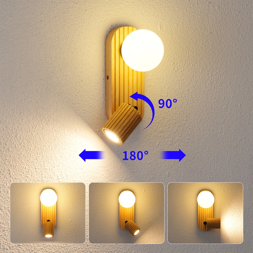 Brilagi - Nástěnné bodové svítidlo MODERN WOOD 1xG9/5W/230V + 1xGU10/8W kaučukovník