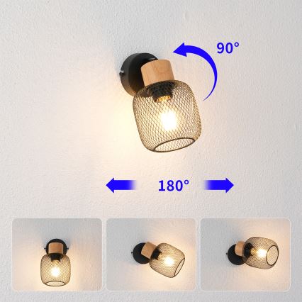 Brilagi - Nástěnné bodové svítidlo BASKLITE 1xE27/15W/230V dřevo/černá