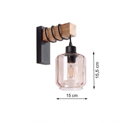 BRILAGI - Nástěnné svítidlo WOOD GLASS 1xE27/60W/230V borovice/černá/kouřová béžová