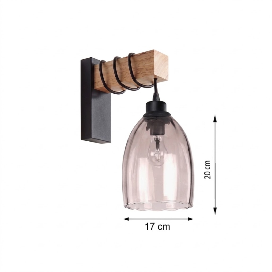 Brilagi - Nástěnné svítidlo WOOD GLASS 1xE27/60W/230V borovice/černá/kouřová béžová