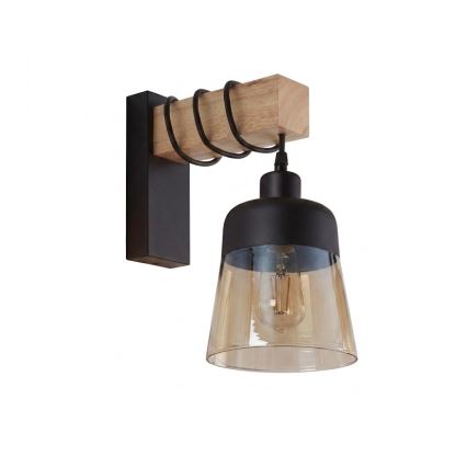 BRILAGI - Nástěnné svítidlo WOOD GLASS 1xE27/60W/230V borovice/černá/kouřová hnědá