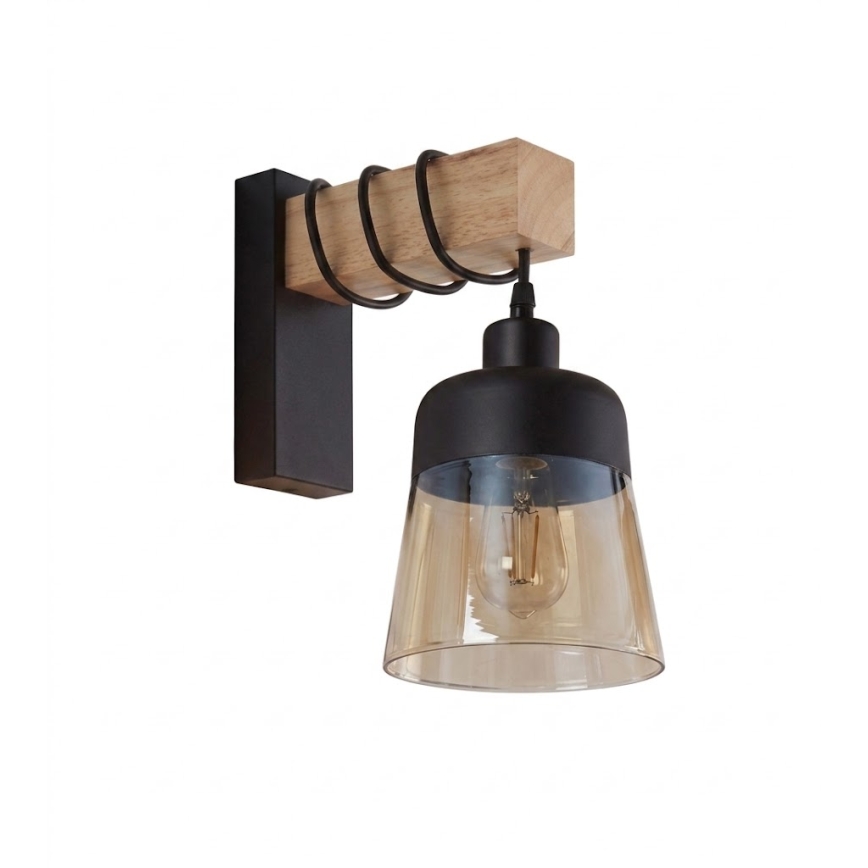 BRILAGI - Nástěnné svítidlo WOOD GLASS 1xE27/60W/230V borovice/černá/kouřová hnědá