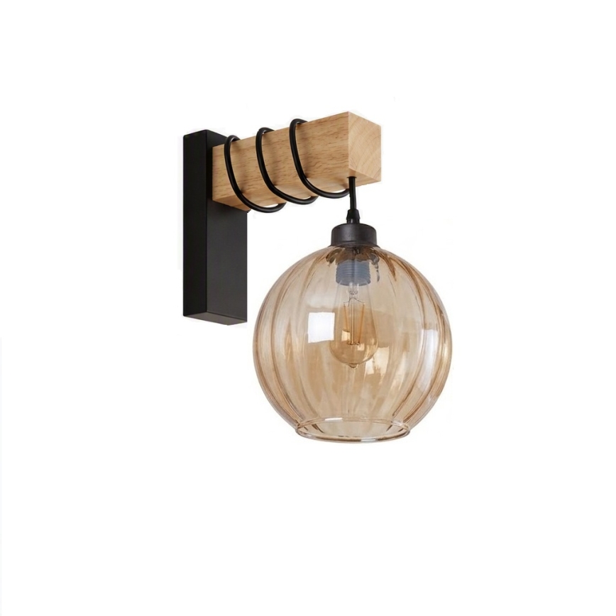 Brilagi - Nástěnné svítidlo WOOD GLASS 1xE27/60W/230V borovice/černá/kouřová hnědá