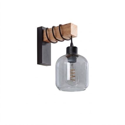 BRILAGI - Nástěnné svítidlo WOOD GLASS 1xE27/60W/230V borovice/černá/kouřová šedá