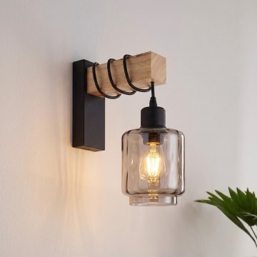 Brilagi - Nástěnné svítidlo WOOD GLASS 1xE27/60W/230V borovice/černá/kouřová béžová