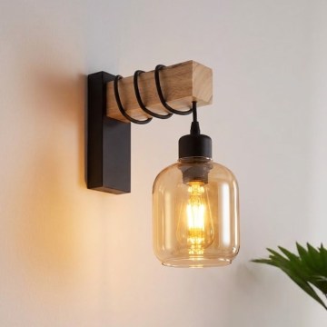 BRILAGI - Nástěnné svítidlo WOOD GLASS 1xE27/60W/230V borovice/černá/kouřová hnědá