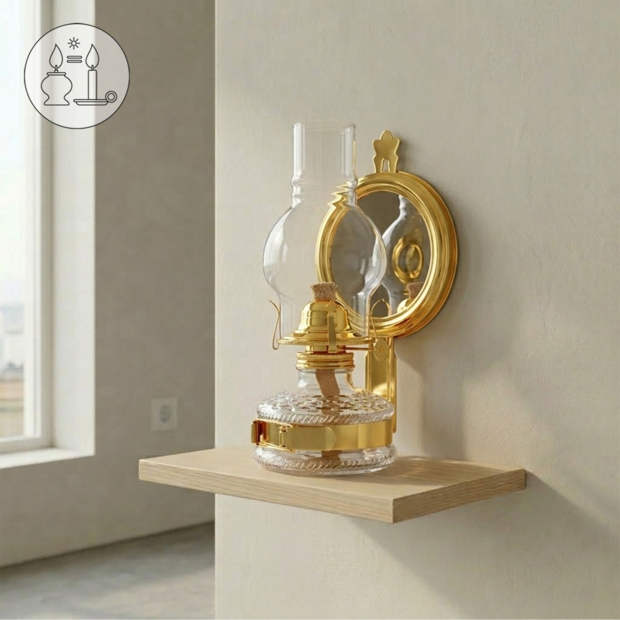 Brilagi - Petrolejová lampa se zrcadlem MERLIN lesklá zlatá