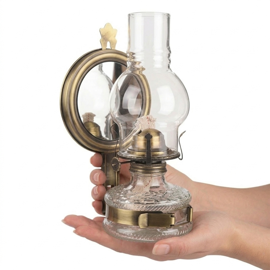 Brilagi - Petrolejová lampa se zrcadlem MERLIN zlatá/patina