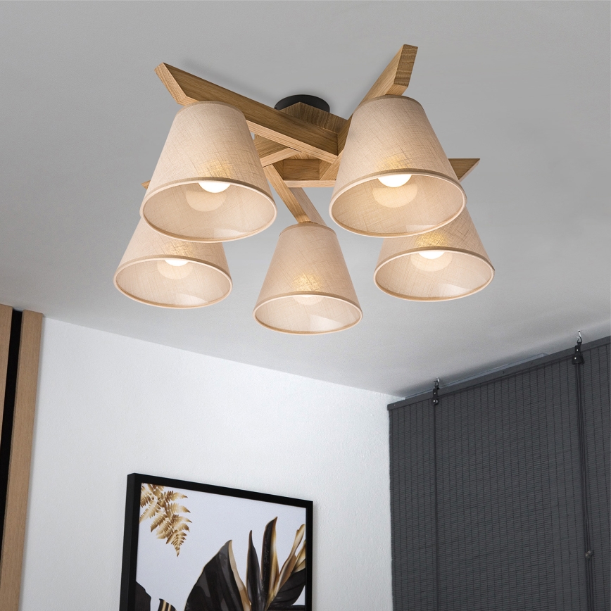Brilagi - Přisazený lustr ANTHONY 5xE14/40W/230V dub/béžová