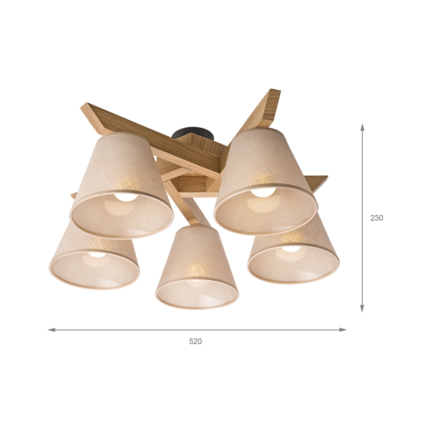 Brilagi - Přisazený lustr ANTHONY 5xE14/40W/230V dub/béžová