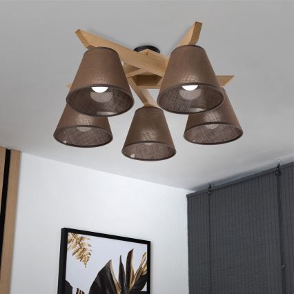 Brilagi - Přisazený lustr ANTHONY 5xE14/40W/230V dub/hnědá