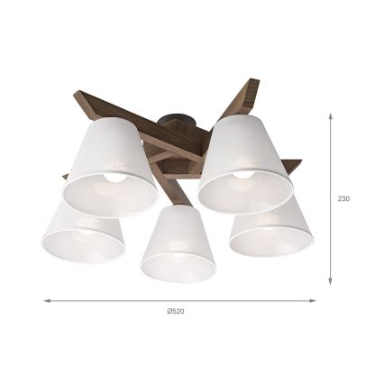 Brilagi - Přisazený lustr ANTHONY 5xE14/40W/230V dub ořech/bílá