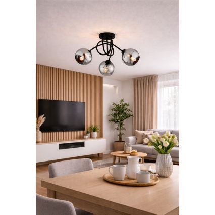 Brilagi - Přisazený lustr DIOR 3xE27/60W/230V černá/kouřová šedá