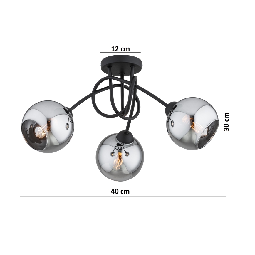Brilagi - Přisazený lustr DIOR 3xE27/60W/230V černá/kouřová šedá