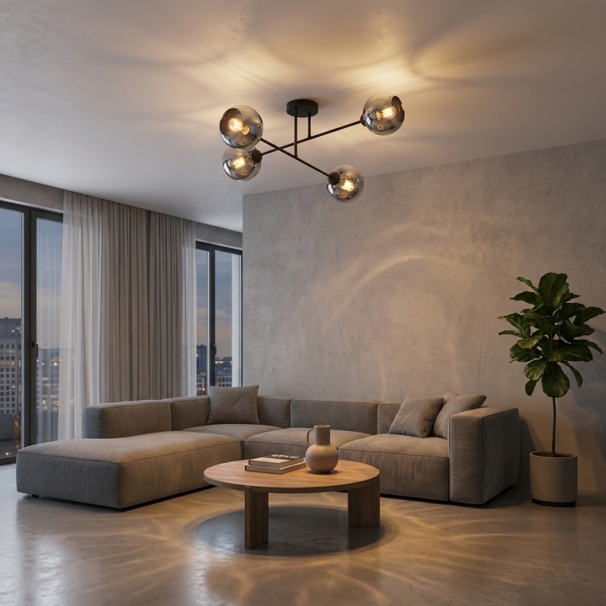 Brilagi - Přisazený lustr DIOR 4xE27/60W/230V černá/kouřová šedá