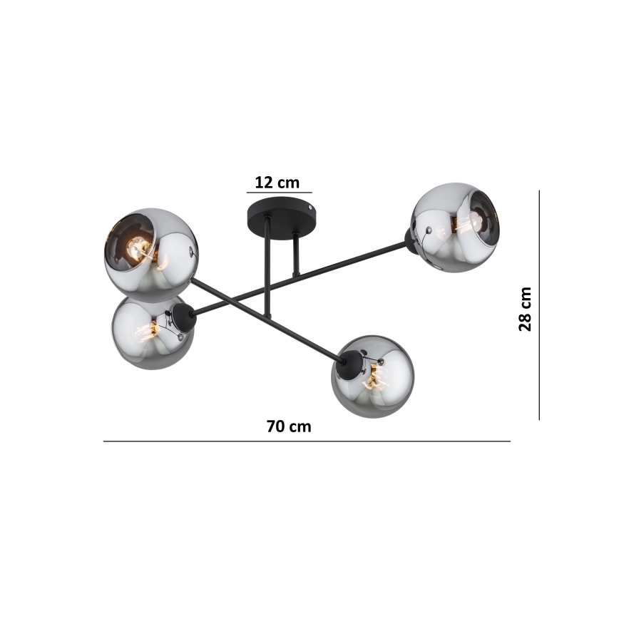 Brilagi - Přisazený lustr DIOR 4xE27/60W/230V černá/kouřová šedá