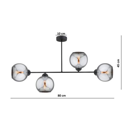 Brilagi - Přisazený lustr DIOR 4xE27/60W/230V černá/kouřová šedá