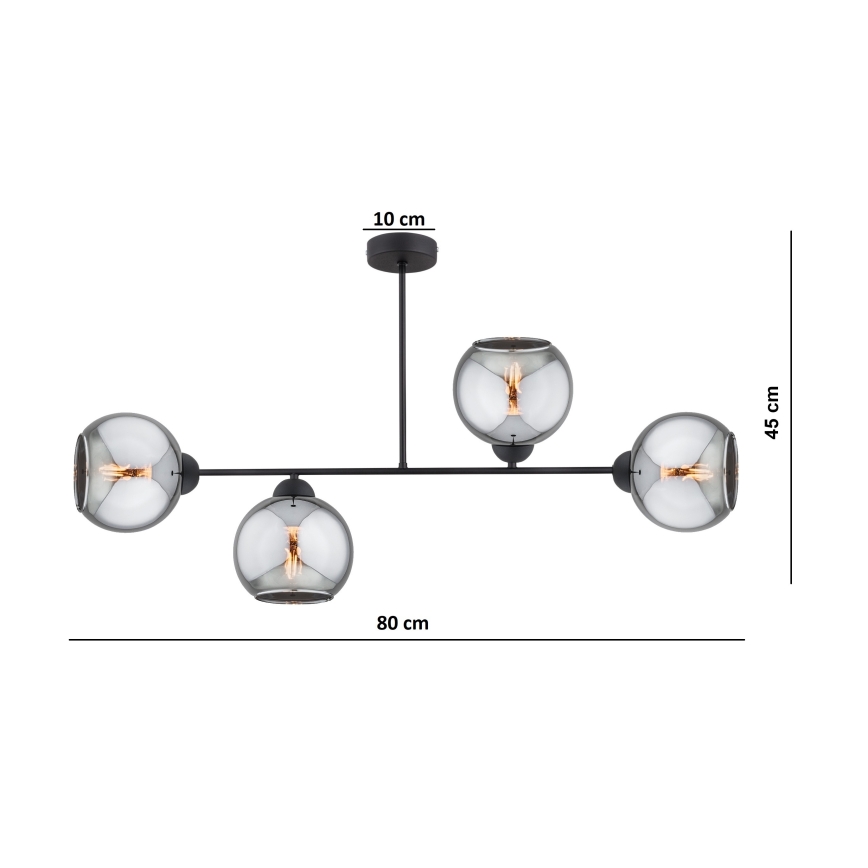 Brilagi - Přisazený lustr DIOR 4xE27/60W/230V černá/kouřová šedá