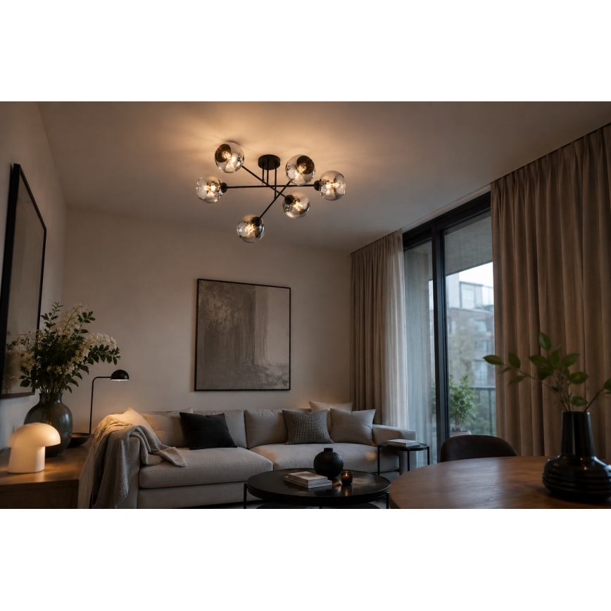 Brilagi - Přisazený lustr DIOR 6xE27/60W/230V černá/kouřová šedá