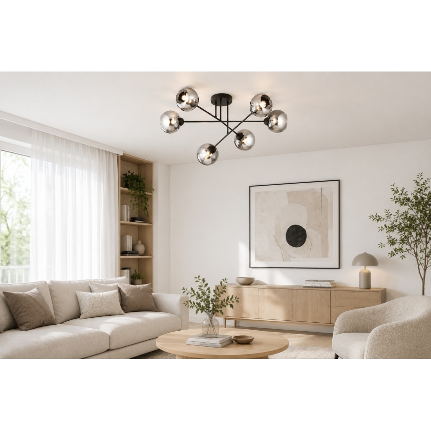 Brilagi - Přisazený lustr DIOR 6xE27/60W/230V černá/kouřová šedá