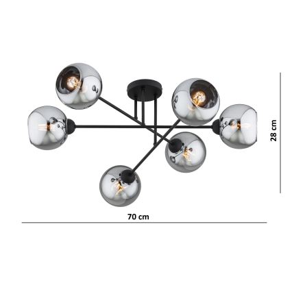 Brilagi - Přisazený lustr DIOR 6xE27/60W/230V černá/kouřová šedá