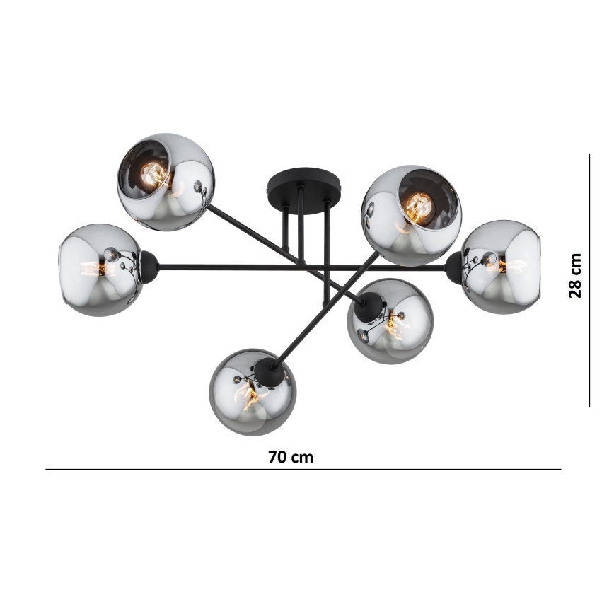 Brilagi - Přisazený lustr DIOR 6xE27/60W/230V černá/kouřová šedá