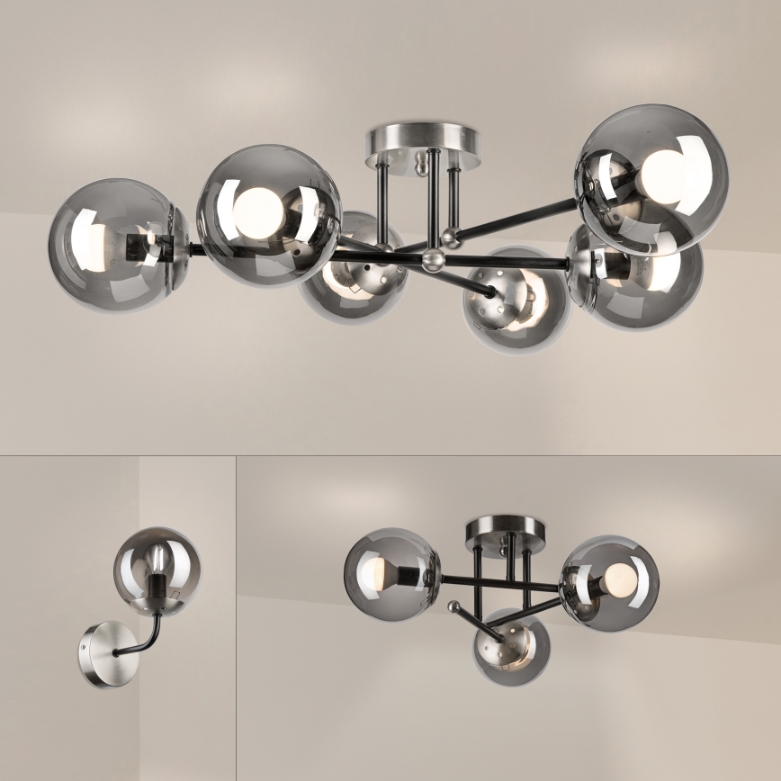Brilagi - Přisazený lustr MALIVA 6xE14/15W/230V matný chrom/kouřová