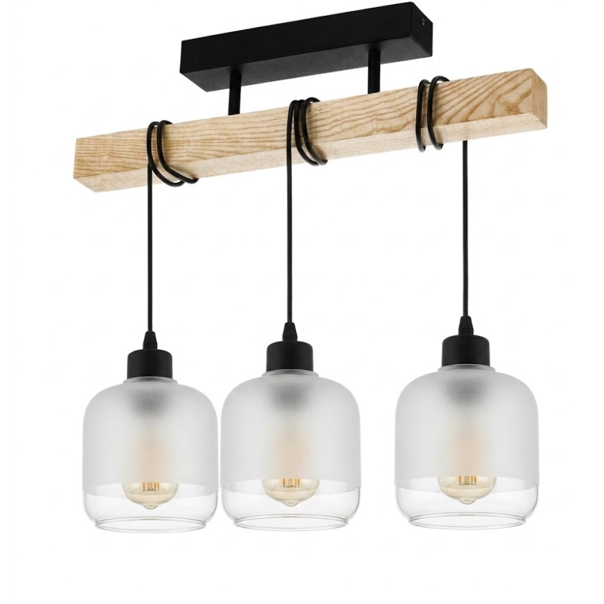 Brilagi - Přisazený lustr WOOD GLASS 3xE27/60W/230V borovice/černá/bílá