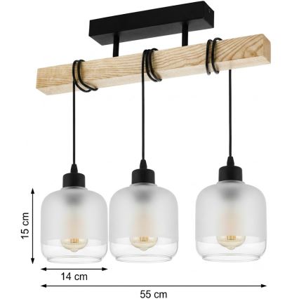 Brilagi - Přisazený lustr WOOD GLASS 3xE27/60W/230V borovice/černá/bílá