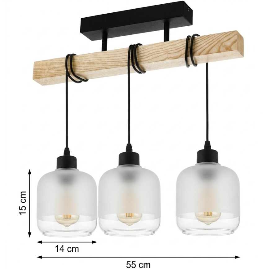 Brilagi - Přisazený lustr WOOD GLASS 3xE27/60W/230V borovice/černá/bílá