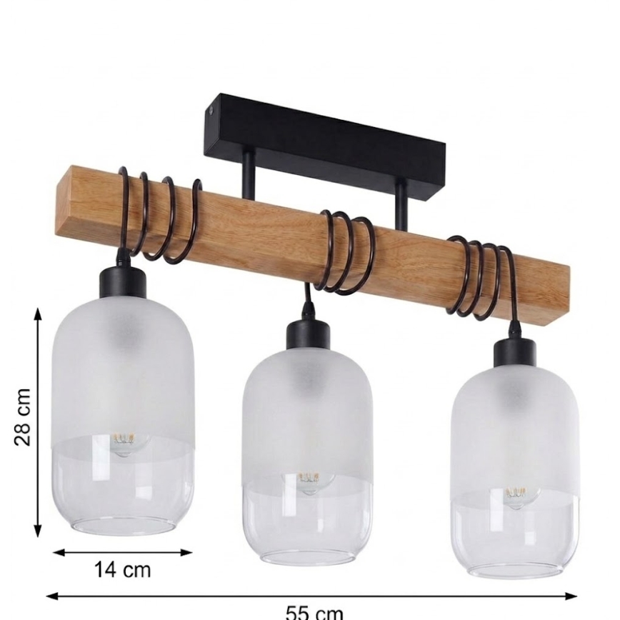 Brilagi - Přisazený lustr WOOD GLASS 3xE27/60W/230V borovice/černá/bílá