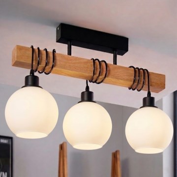 Brilagi - Přisazený lustr WOOD GLASS 3xE27/60W/230V borovice/černá/bílá