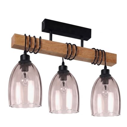 Brilagi - Přisazený lustr WOOD GLASS 3xE27/60W/230V borovice/černá/kouřová béžová