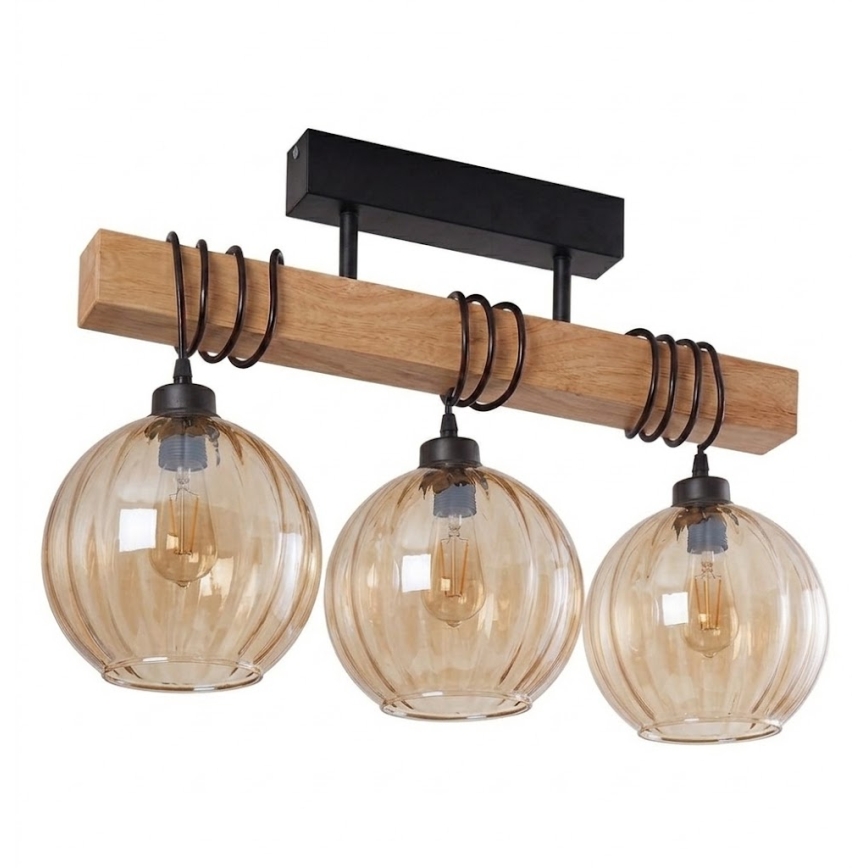 BRILAGI - Přisazený lustr WOOD GLASS 3xE27/60W/230V borovice/černá/kouřová hnědá