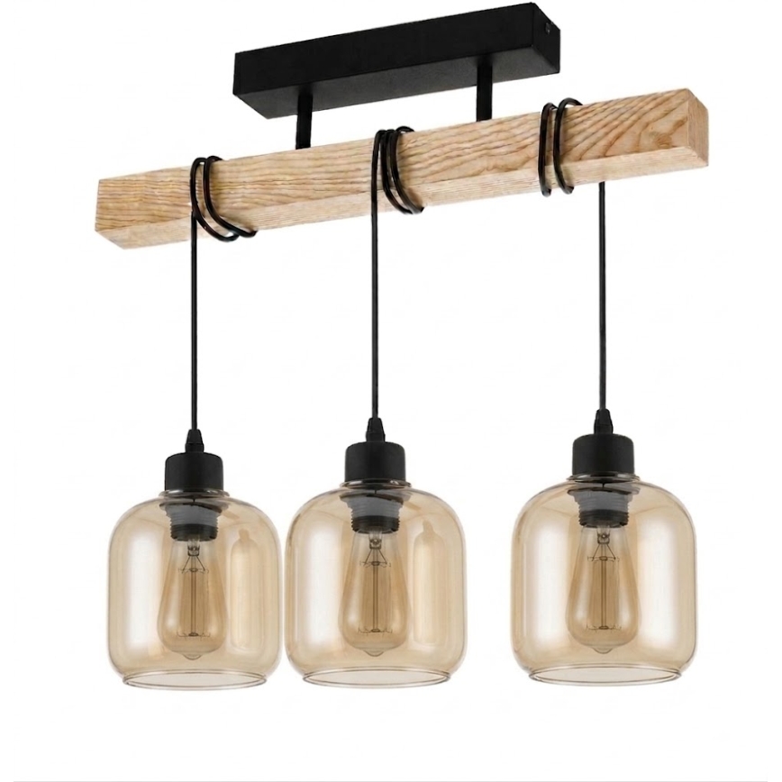 Brilagi - Přisazený lustr WOOD GLASS 3xE27/60W/230V borovice/černá/kouřová hnědá