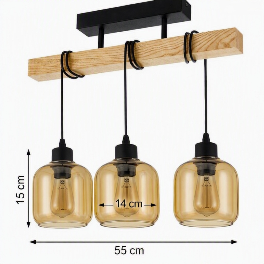 Brilagi - Přisazený lustr WOOD GLASS 3xE27/60W/230V borovice/černá/kouřová hnědá