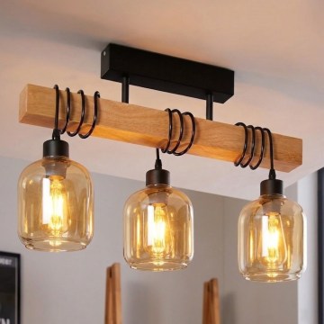 Brilagi - Přisazený lustr WOOD GLASS 3xE27/60W/230V borovice/černá/kouřová hnědá