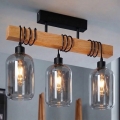 Brilagi - Přisazený lustr WOOD GLASS 3xE27/60W/230V borovice/černá/kouřová šedá