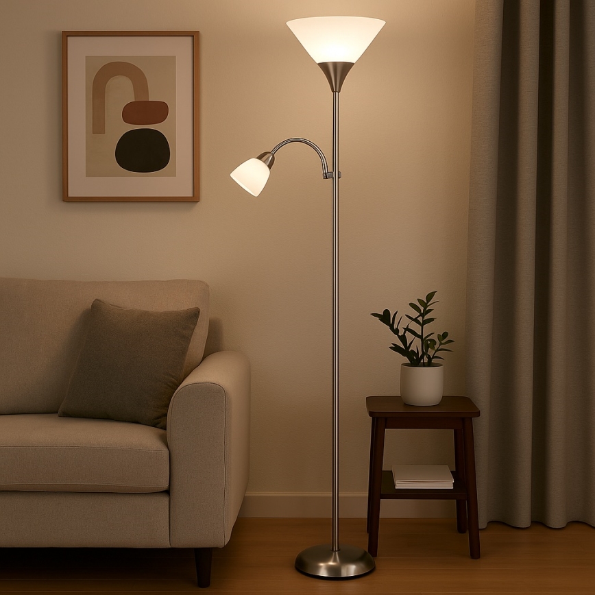 Brilagi - Stojací lampa ARIANA 1xE27/100W/230V + 1xE14/25W matný chrom