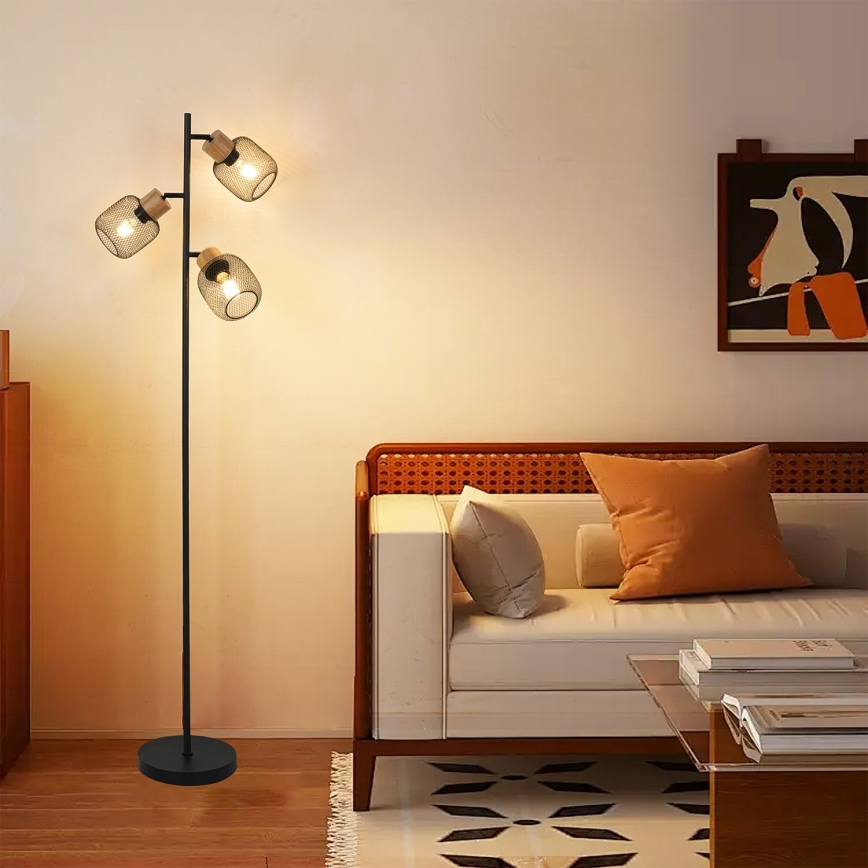 Brilagi - Stojací lampa BASKLITE 3xE27/15W/230V dřevo/černá