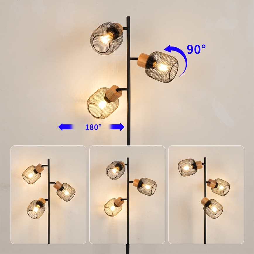 Brilagi - Stojací lampa BASKLITE 3xE27/15W/230V dřevo/černá