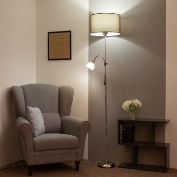 Brilagi - Stojací lampa CERIA 1xE27/100W/230V + 1xE14/25W matný chrom/hnědá